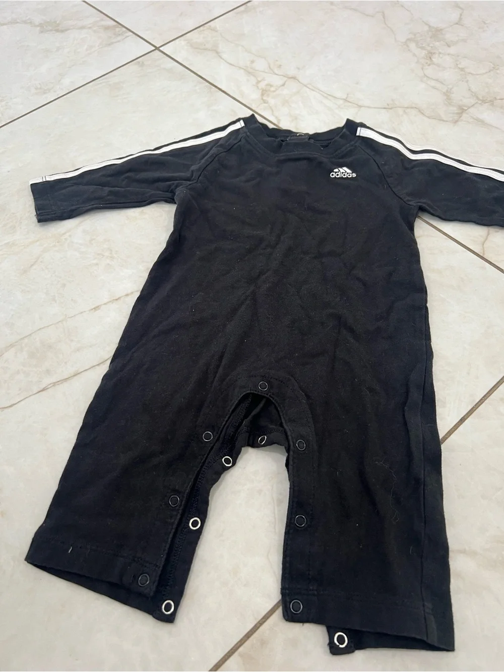 Adidas Black Logo Striped Coverall Onesie Size 6 Months